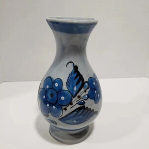Mexican Tonala  Pottery Vase,Blue/Gray.